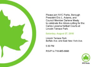 8.27.2016_ Lincoln Terrace Park_ Carlos Lezama Ribbon-Cutting Invite